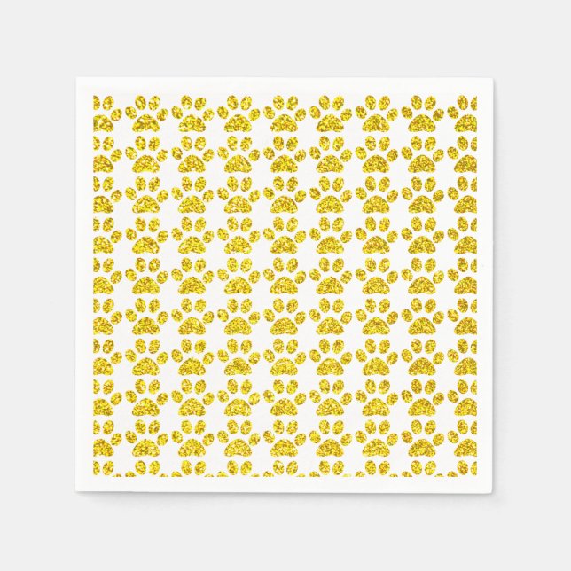 Paw Prints Gold Glitter White Sparkly Cute Holiday Napkin (Front)