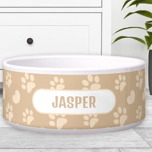 Paw Prints Heart Pattern Beige Name Pet Dog