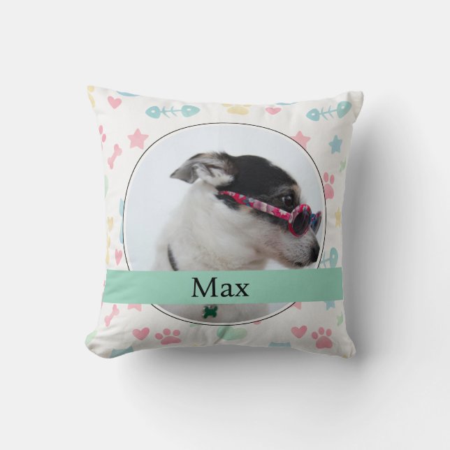 Paw Prints & Hearts Custom Dog Photo  Cushion (Front)