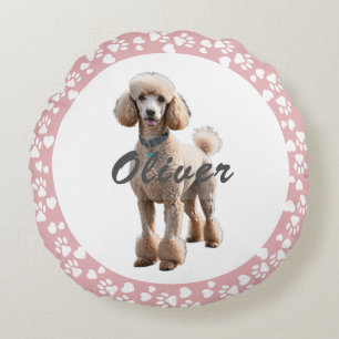 Paw Prints Hearts Frame Custom Photo Pet Memorial Round Cushion