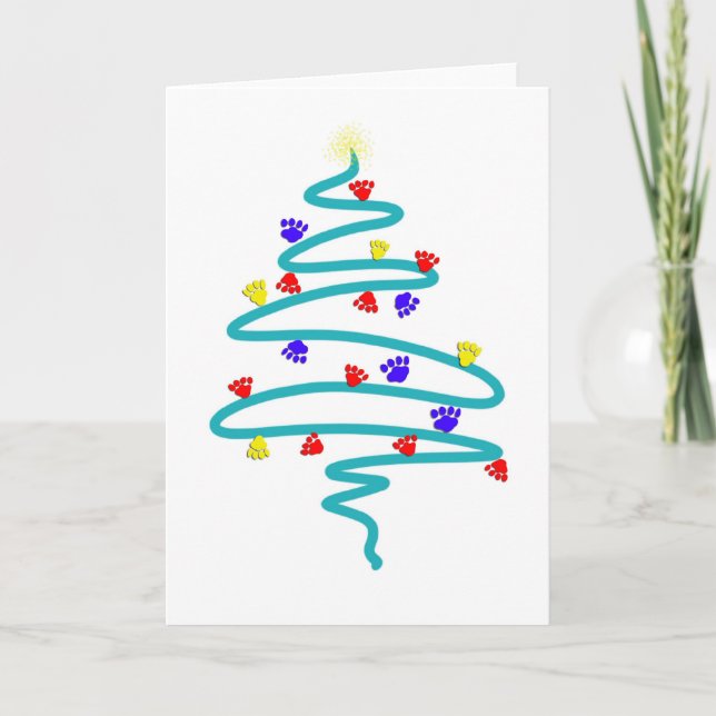Paw Prints Holiday Christmas Tree Card (Front)