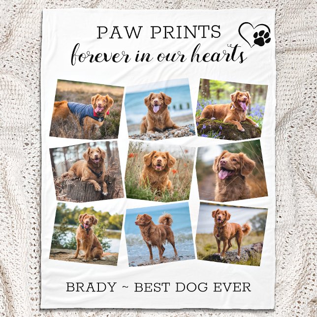 Paw Prints In Our Hearts Pet Loss Dog Memorial Fleece Blanket (Creator Uploaded)