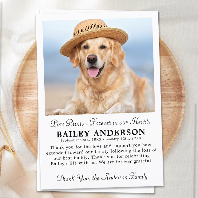 Paw Prints in our Hearts Pet Memorial Sympathy Thank You Card (Creator Uploaded)