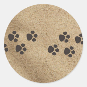 Paw prints in the sand classic round sticker