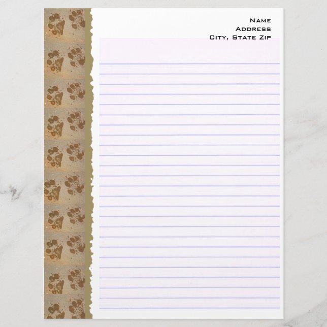 Paw Prints Lined Stationary Customised Letterhead (Front)