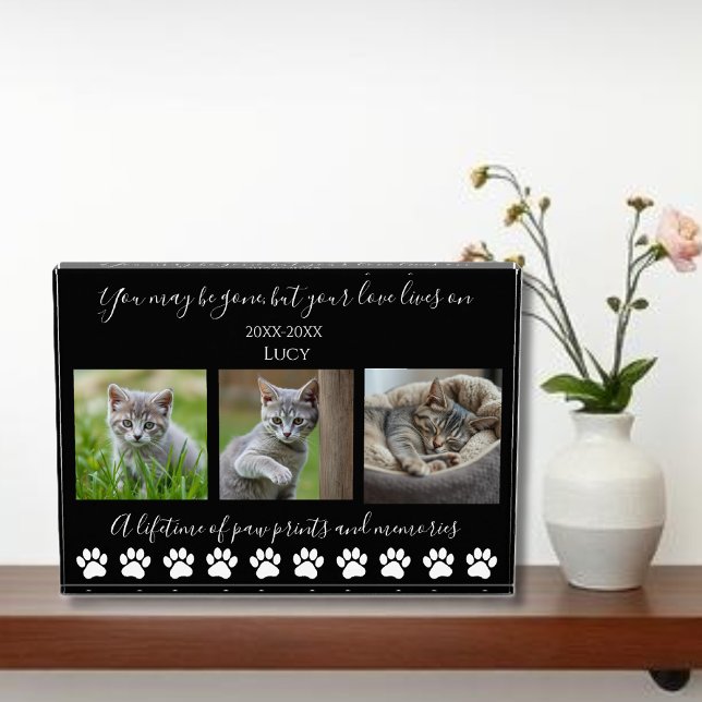 Paw Prints & Memories-Custom Pet-Cat Photo Block (Paw Prints & Memories-Custom Pet-Cat Photo Block-horizontal with black background)