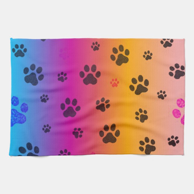 PAW PRINTS/MULTI COLORED KITCHEN HAND TOWEL! TEA TOWEL (Horizontal)