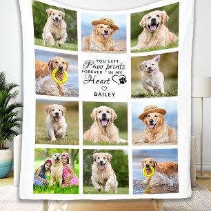 Paw Prints My Heart Pet Memorial 11 Photo Collage  Fleece Blanket