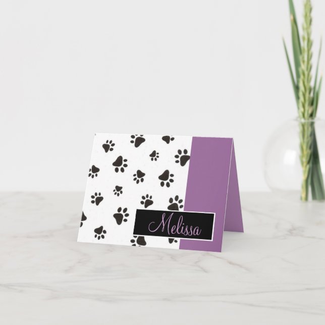 Paw Prints Note Card with Name (Front)