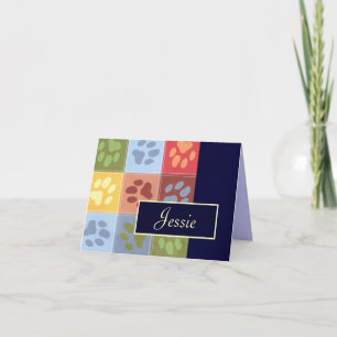 Paw Prints Note Card with Name