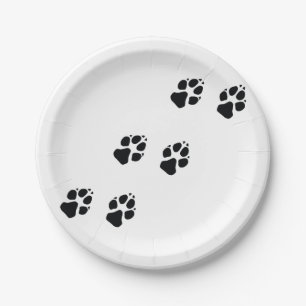 Paw prints of a dog paper plate