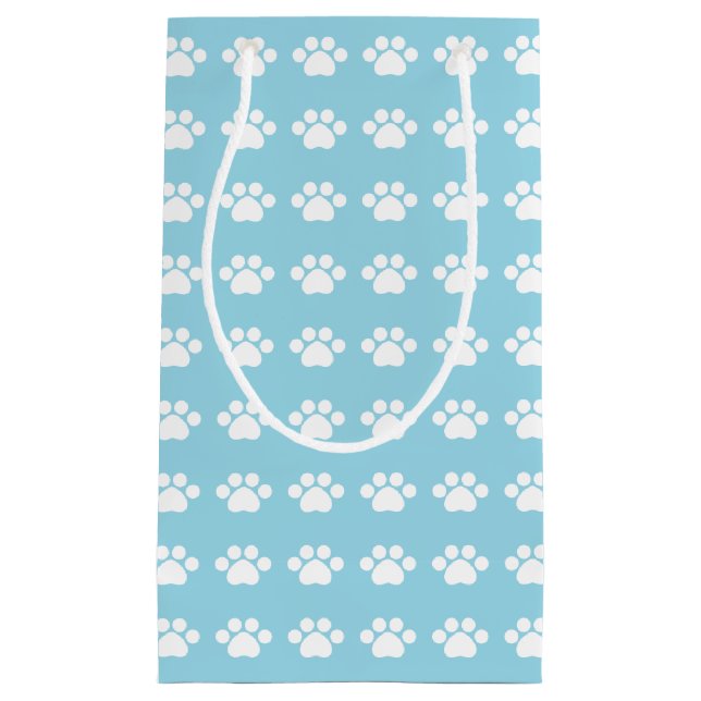 Paw Prints on Blue Background Small Gift Bag (Front)