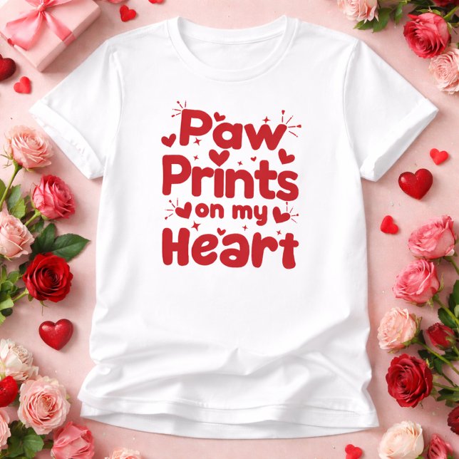 Paw Prints on My Heart Cute Dog Lover Design T-Shirt (Cute paw print design showing love dogs leave on our hearts, perfect for Valentine pet lovers.)