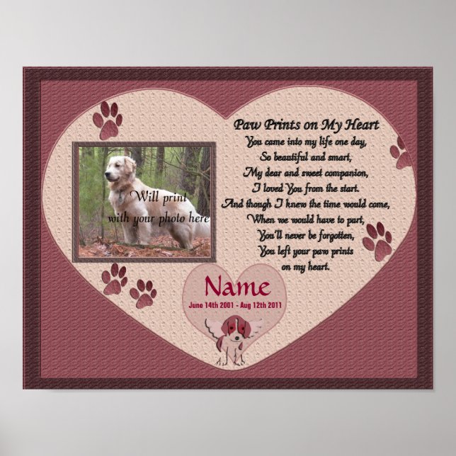 Paw Prints on My Heart - Pink Dog Memorial (Front)