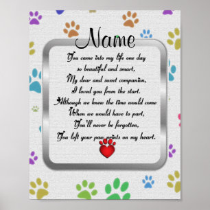 Paw Prints on My Heart Poem Pet Memorial