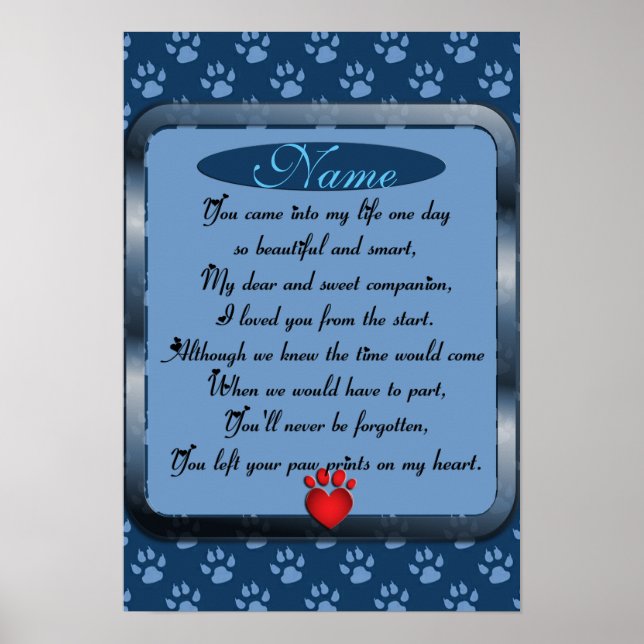 Paw Prints on My Heart Poem Pet Memorial (Front)