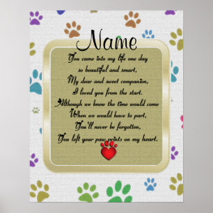 Paw Prints on My Heart Poem Pet Memorial