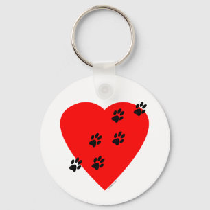 Paw Prints on my Heart - Red Key Ring