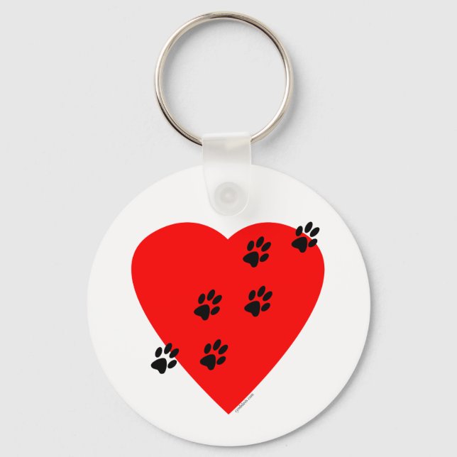 Paw Prints on my Heart - Red Key Ring (Front)