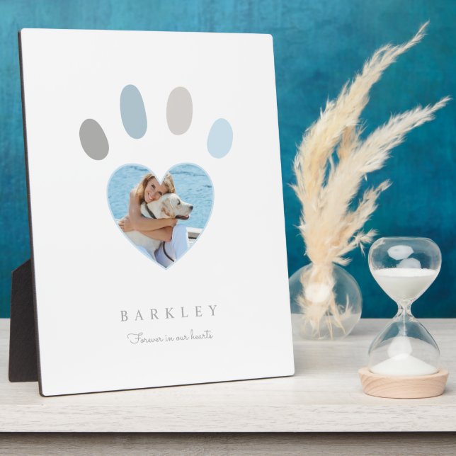 Paw Prints On Our Hearts Photo Memorial White Plaque (Side)