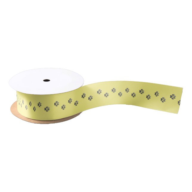Paw Prints on Yellow Satin Ribbon (Spool)