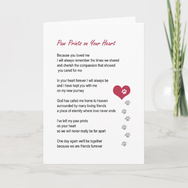 Paw Prints On Your Heart pet sympathy card (Front)