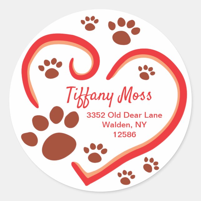 Paw Prints On Your Heart Return Address Labels (Front)
