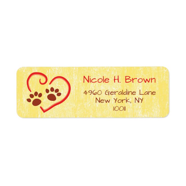 Paw Prints On Your Heart Return Address Labels (Front)