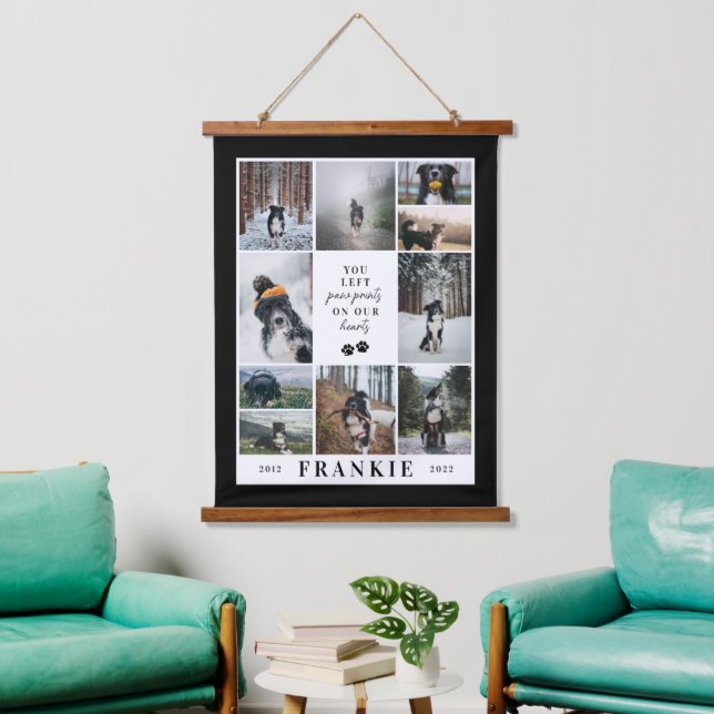 Paw Prints Our Hearts Pet Memorial Collage Hanging Tapestry (Living Room)