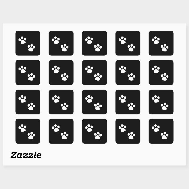 Paw Prints Patterns Custom Black White Cute  Square Sticker (Sheet)