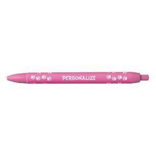 Paw Prints Personalise PINK Template Black Ink Pen