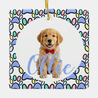 Paw Prints Personalised Dog Photo Ceramic Ornament