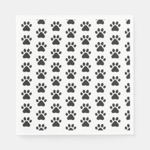 Paw Prints Pet Cat Dog Black White Party Napkin