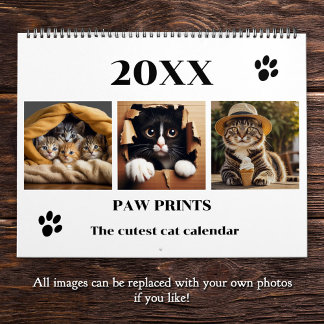 Paw Prints Pet Cat Photo Art Large Calendar