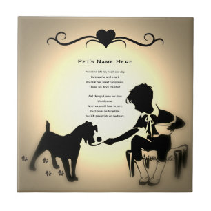 Paw Prints Pet Memorial Poem Golden Ceramic Tile