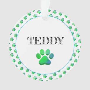 Paw Prints PET NAME Blue Green Colourful Fun Ornament