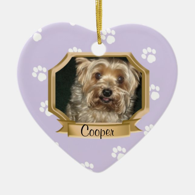 Paw Prints Pet Photo Frame Purple Ceramic Tree Decoration (Front)