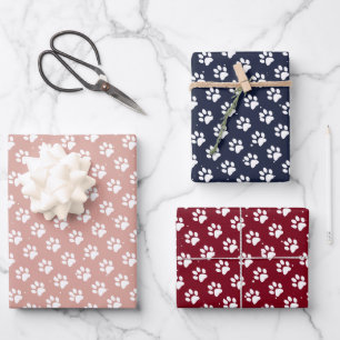 Paw Prints Pink Red Blue Birthday Christmas Wrapping Paper Sheet