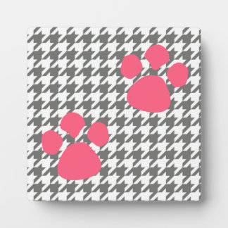 Paw Prints Plaque - Grey Pink Houndstooth
