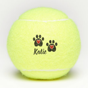 Paw Prints Red Hearts Tennis Balls