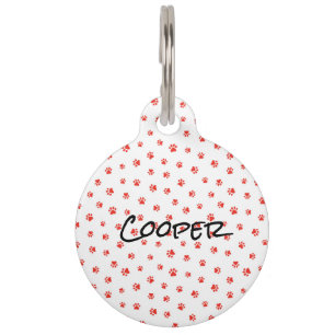 Paw Prints Red NAME Black Pets Dog Cat SCAN Pet Tag