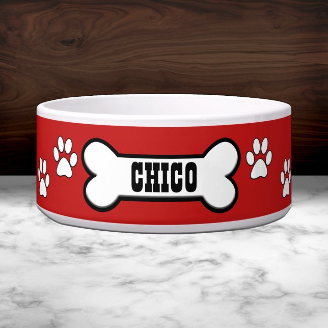 Paw Prints Red Personalised Pet Bowl (Creator Uploaded)