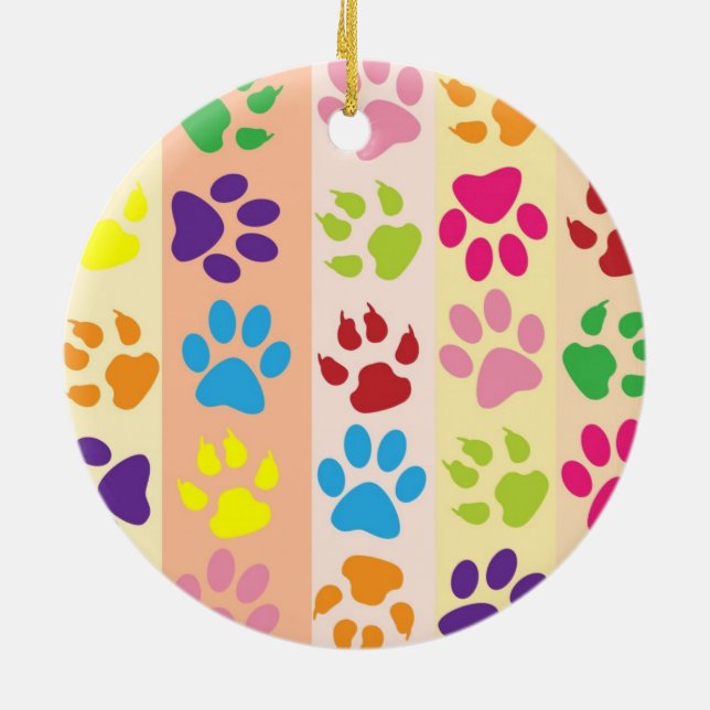 Paw Prints Round Ceramic Ornament (Back)