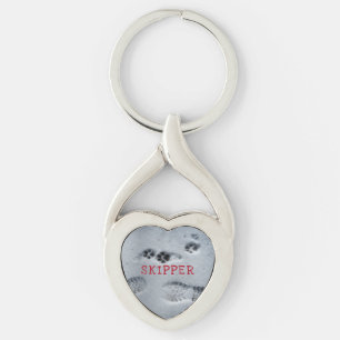 Paw Prints Snow Rainbow Bridge Dog Metal Keychain