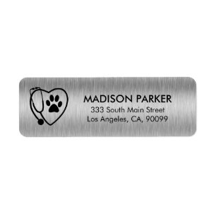 Paw Prints & Stethoscope On Silver Return Address Label