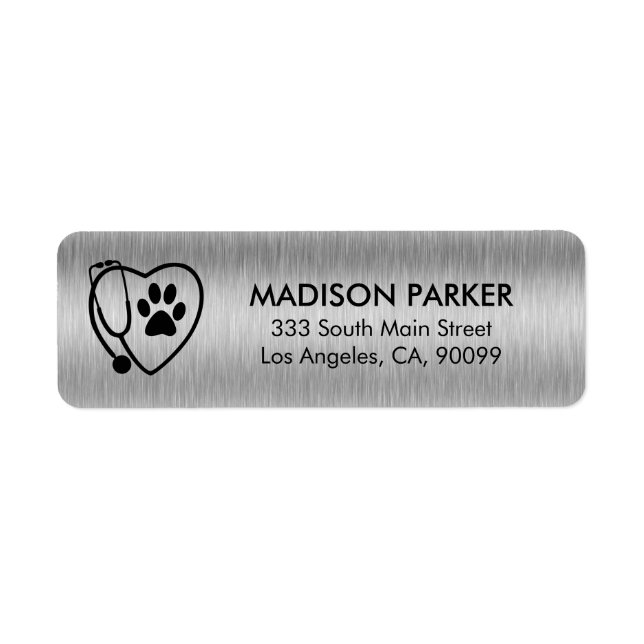 Paw Prints & Stethoscope On Silver Return Address Label (Front)