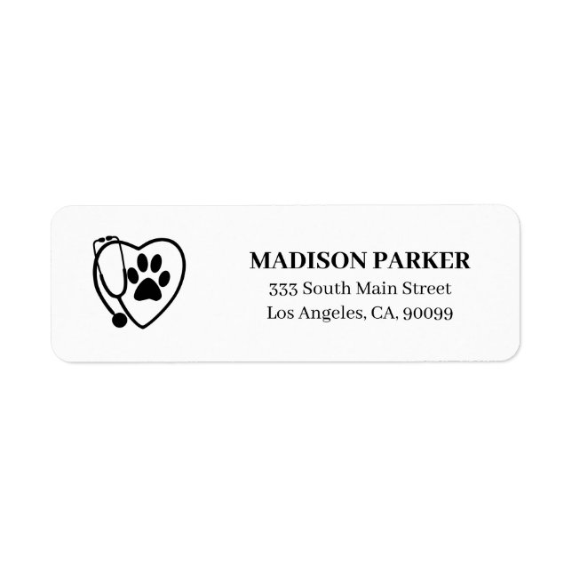 Paw Prints & Stethoscope Return Address Label (Front)