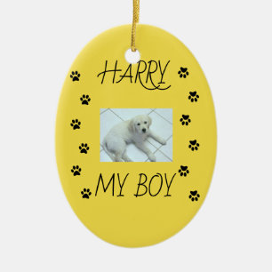 Paw Prints with 1 Pet's Photo and Name Ceramic Ornament