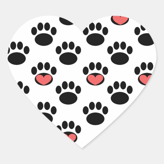 Paw Prints with Hearts Heart Sticker (Front)