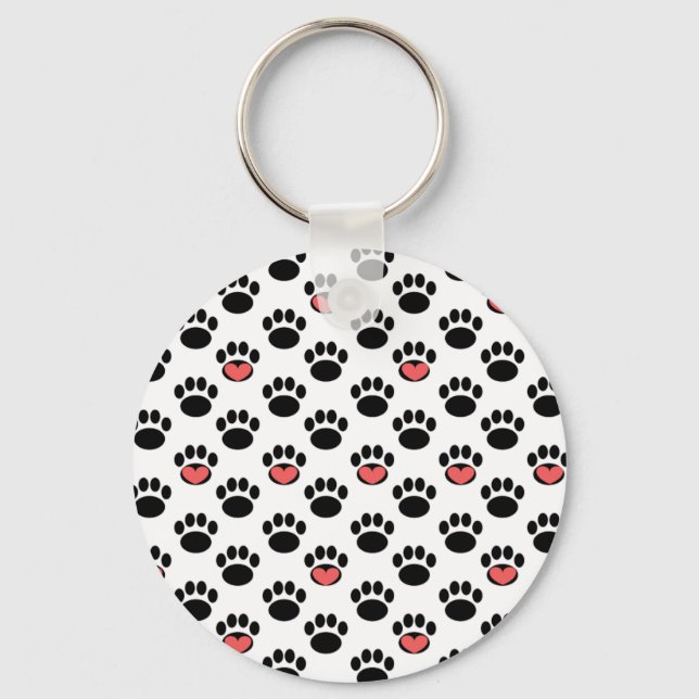 Paw Prints with Hearts Key Ring (Front)
